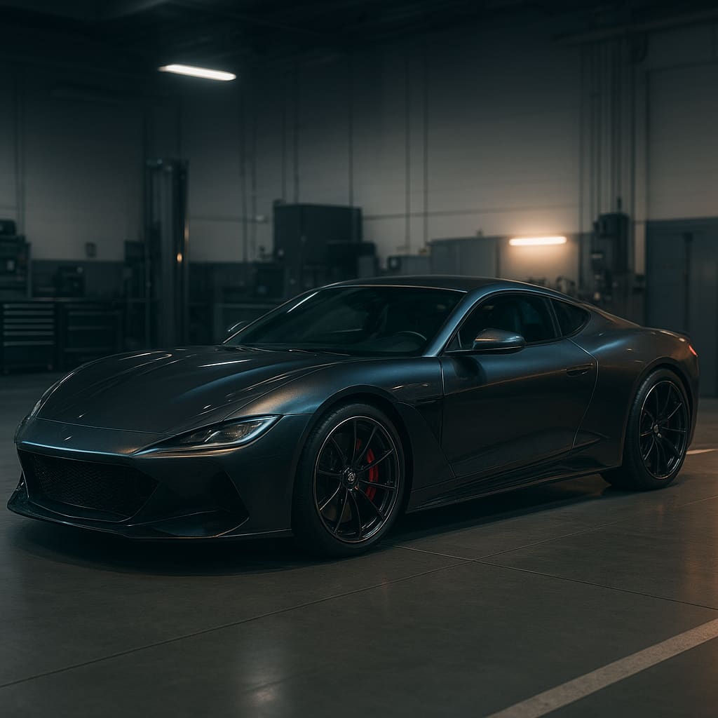 Sportwagen in modernem Tuning-Werkstattambiente