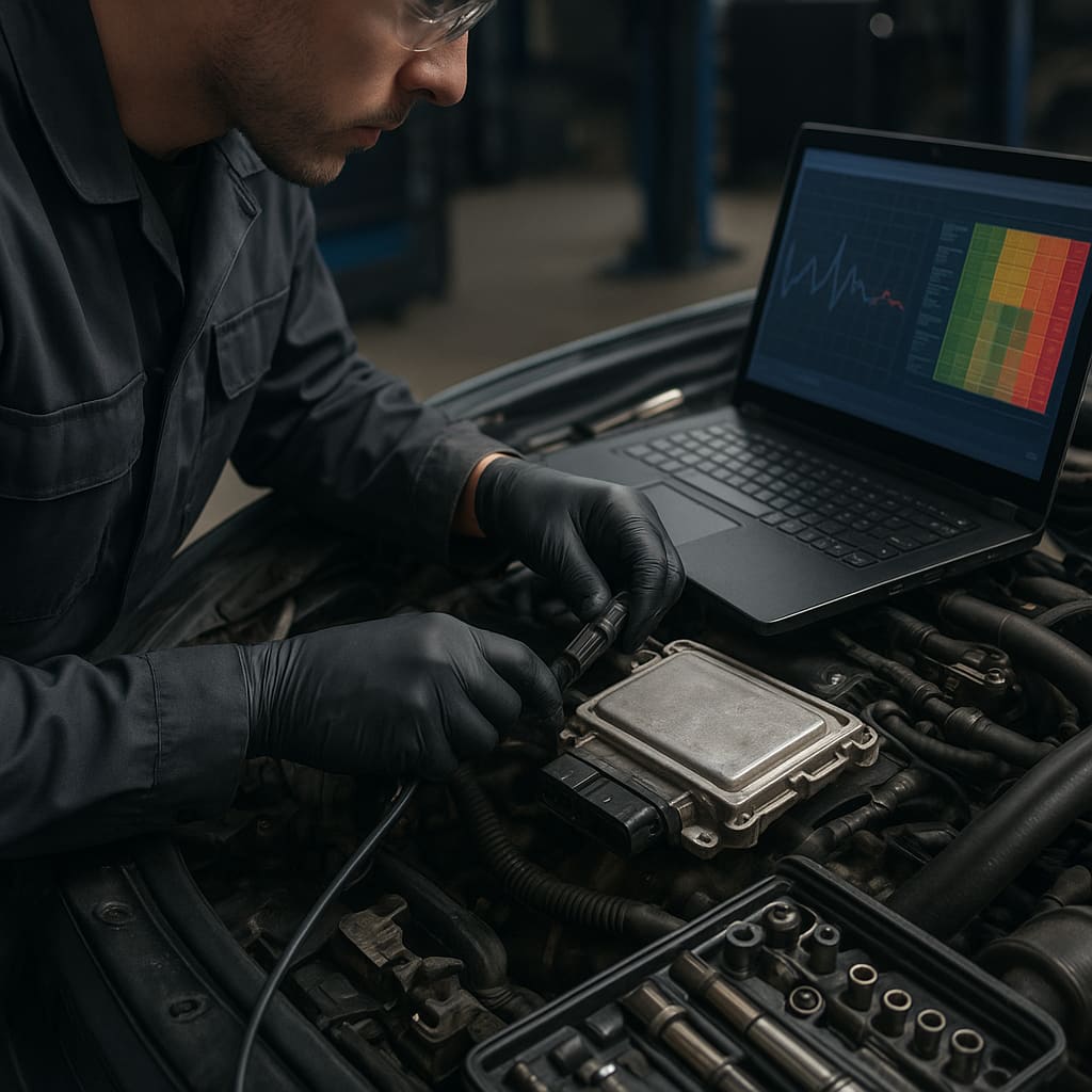 Mechaniker beim ECU-Tuning